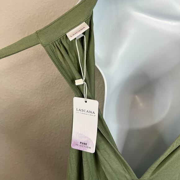 New Lascana Jumpsuit Women's 14 Green Wide Leg Relaxed Smocked Waist Tie Back - Picture 8 of 8